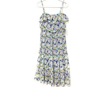 Rowa Flora Print Layered Ruffle Spaghetti Strap Maxi Dress Size M NWT Multicolor